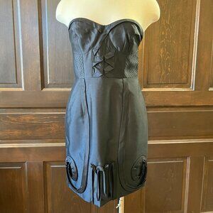 Anthropologie Leifsdottir Strapless Dress Onyx Black Wool Silk Size 4